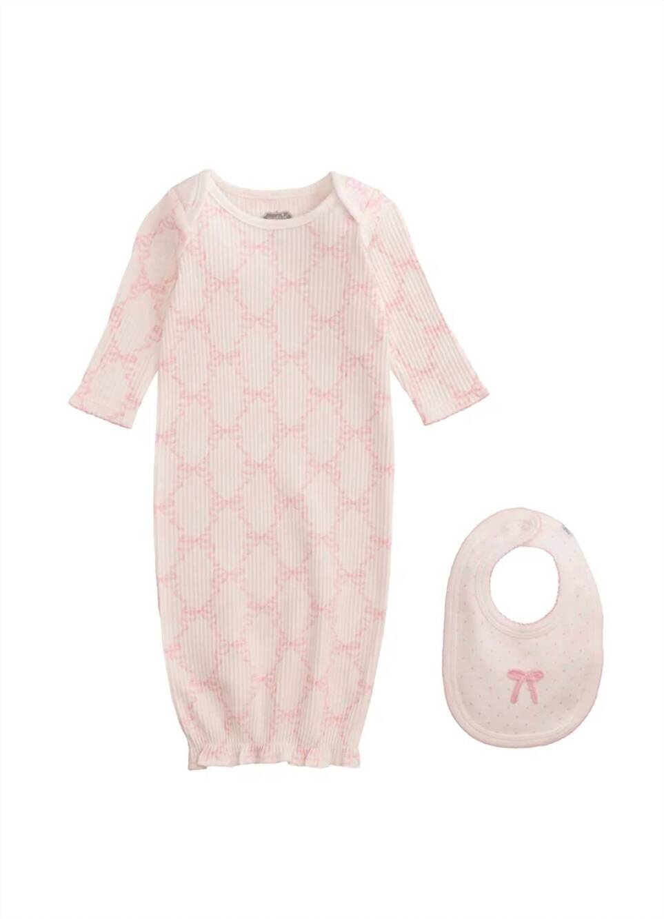 NEW MUDPIE kid's bow print gown and bib set in pink